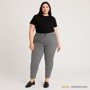 Maeve Anthropologie Gingham Slim Ankle Pants Black White Size 14